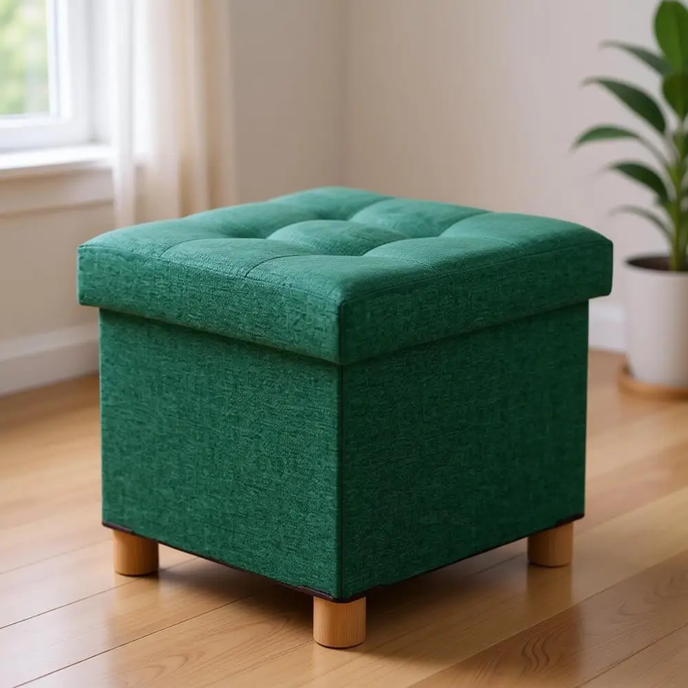

Квадратный пуф-хранилище на 15 куб. футов с ножками, небольшая подставка для ног для гостиной и прихожей, зеленый