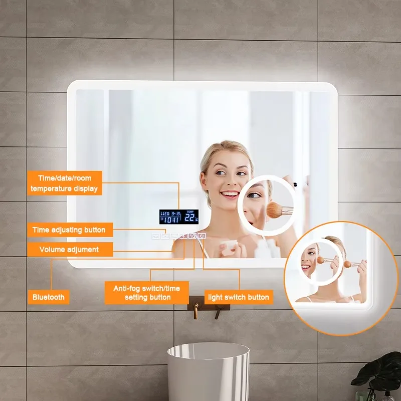 [تخفيضات كبيرة] مرايا الحمام المثبتة على الحائط من Yehlia، مستشعر اللمس والذاكرة المقاومة للكسر، مرآة Led ذكية مع أضواء