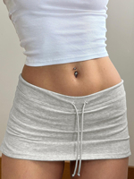 Cuteandpsycho Solid Lace-up Mini Skirts Sexy American Retro Basic Vintage Casual Short Bottoms Basic Casual A-Line Knit Clothing