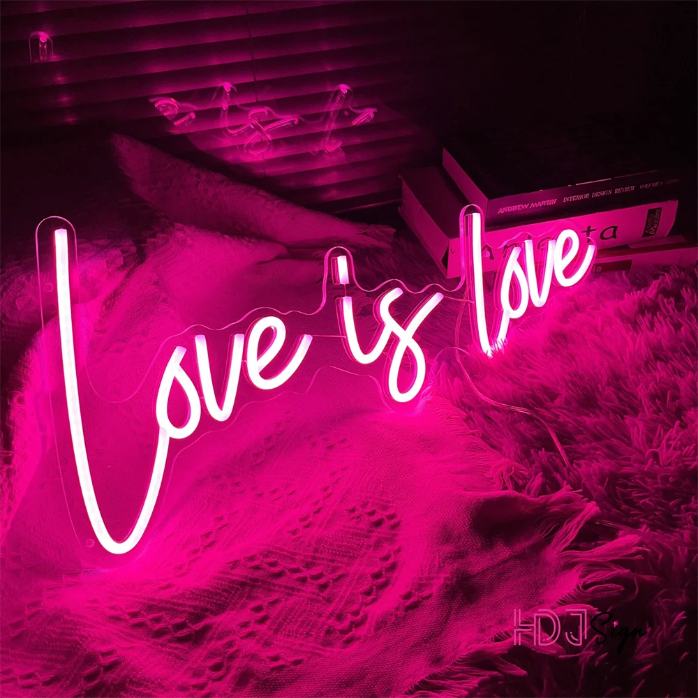 Love Is Love Neon Light Sign Personalize Anniversary Gifts Aesthetic Room Decoration Wedding Party Neon Sign LED Lights USB Plug