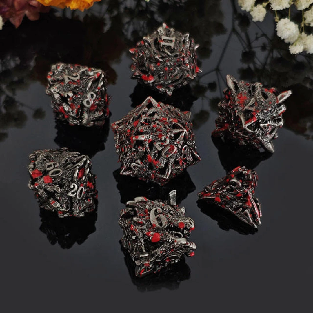 

Dragon Head Dice Hollow Metal Dice set for Dungeons and Dragons TRPG Board Games DND dice Set Metal Cube Polyhedral d&d Dice