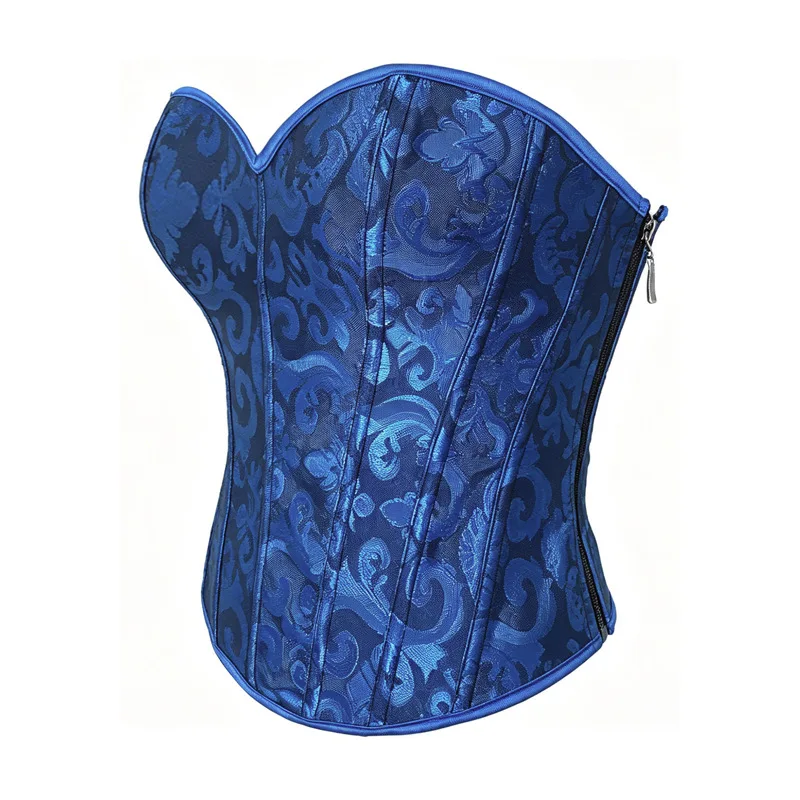 Women Corset Top Vintage Gothic Jacquard Bustier Lace up Boned Shapewear Overbust Corselet with Zipper