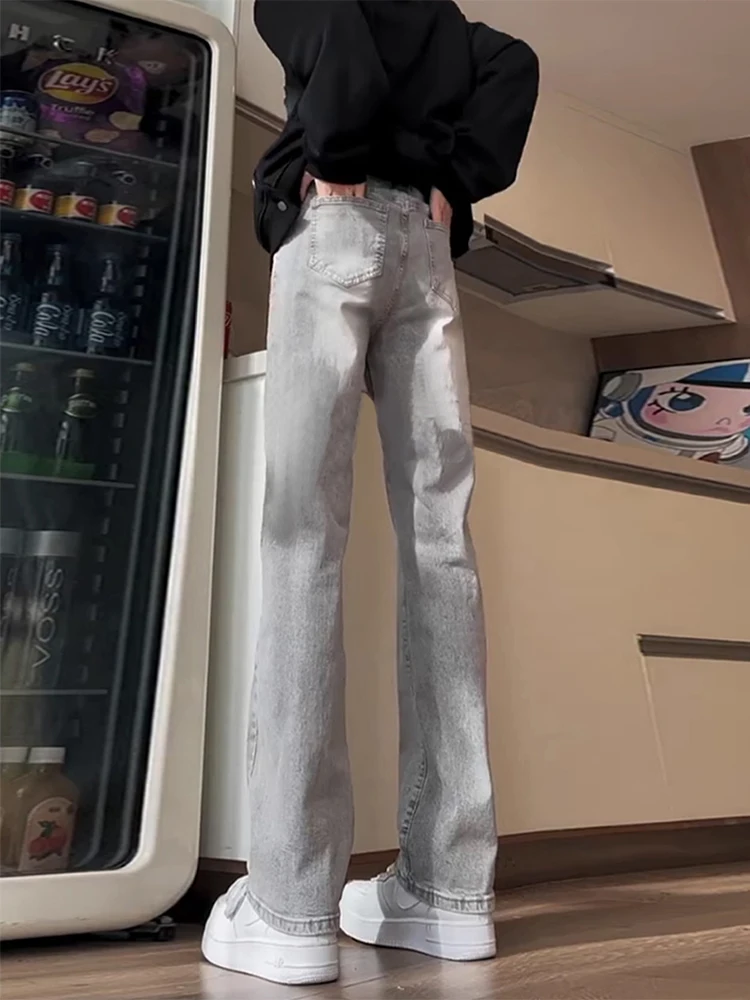

y ey Flared Straight Leg Jeans Men's Sle Spring Season Slim Fit American Retro Vibe Long Narrow Version Straight Tube...