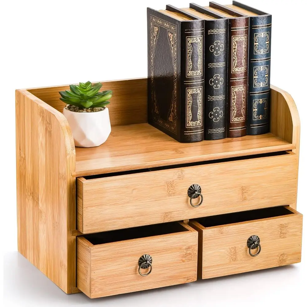 Desk Organizer, 3-Tier Bamboo Tabletop Storage Multifunctional Desktop Organizer for Home Office Toiletries Supplies Vanity