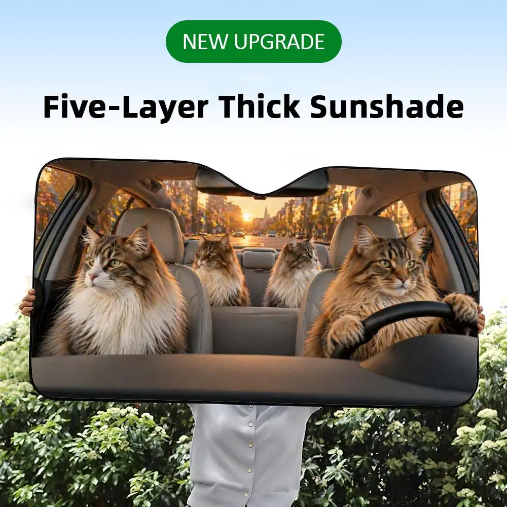 

Maine Coon Cat Road Trip Sun Visor Foil Windshield Sunshades UV Protector & Heat Shield Car Front Window Foldable