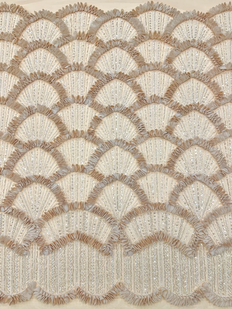 

3D High-End French Mesh Groom Embroidery Beaded Lace Fabric High Quality African Sequins Tulle For Wedding Dress Sewing