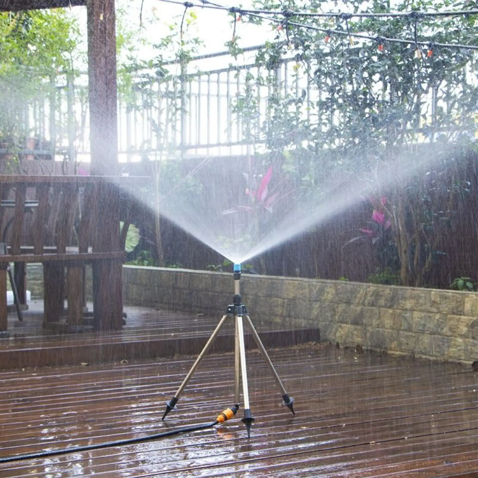

Lawn Tripod Sprinkler Rotating Sprinkler On Tripod Base Outdoor Adjustable Height Watering Equipment For Yard Flower Bed
