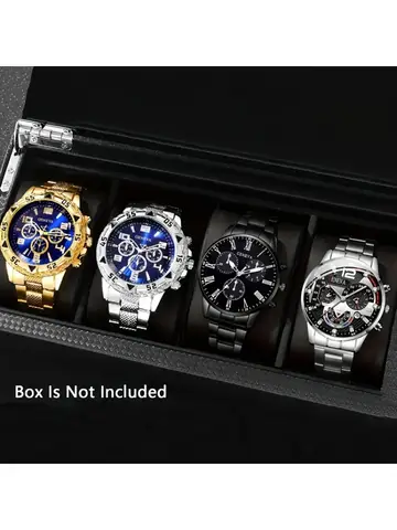 4pcs/1pcs fashionable men's quartz watch - stainless steel strap, round zinc alloy case, electronic sports