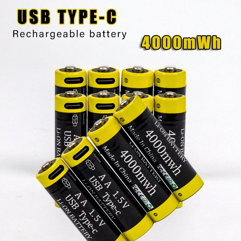 

AA 1,5 В 4000 МВтч литий-ионная аккумуляторная батарея USB Type-C кабель для мыши с дистанционным управлением небольшой вентилятор электрические игрушки часы радиоуправляемые устройства