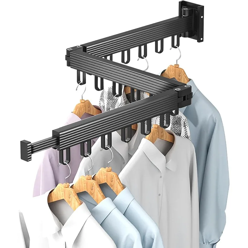 Wall Mounted Clothes Drying Rack For Laundry Room Organization, Folding and Collapsible Indoor Laundry Hanger Dryer