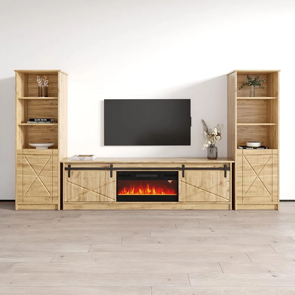 Meble Furniture Granero BL-EF Fireplace TV Stand, Multi-Color Electric Flame, Modern High Gloss Entertainment Center