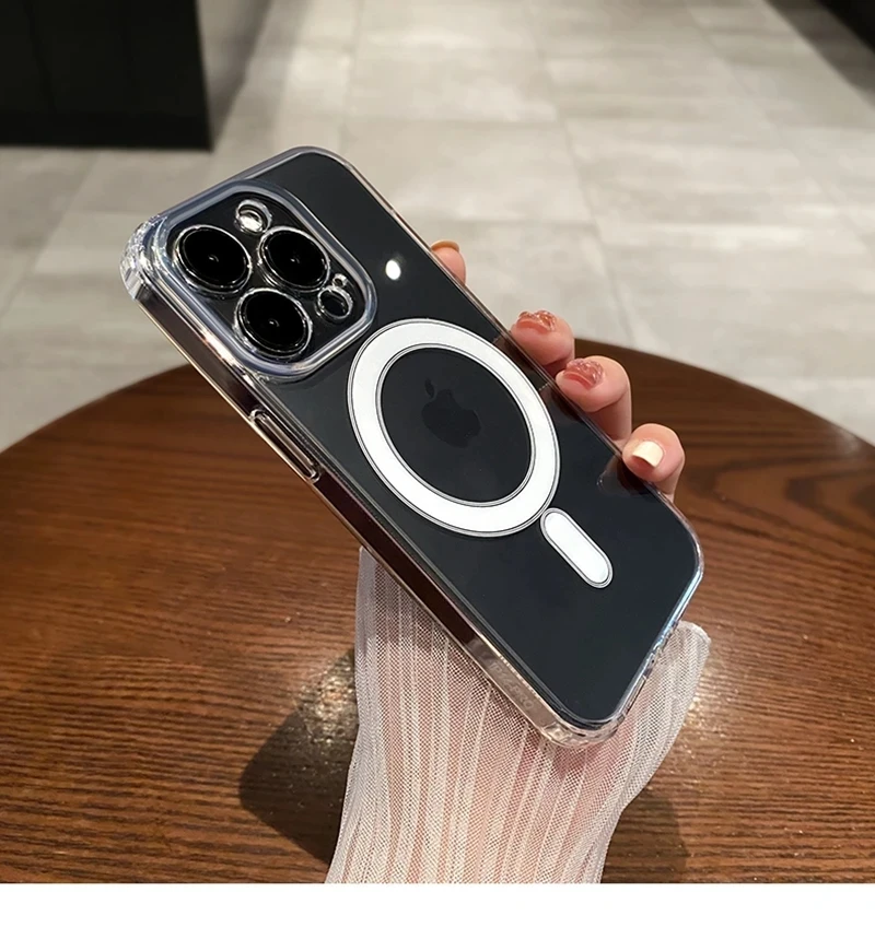 새로운 명품 MagSafe 무선 투명 충전 케이스 (아이폰 11, 12, 13, 14, 15, 16, 17, 17 Air, Pro, Pro Max, Plus 호환)