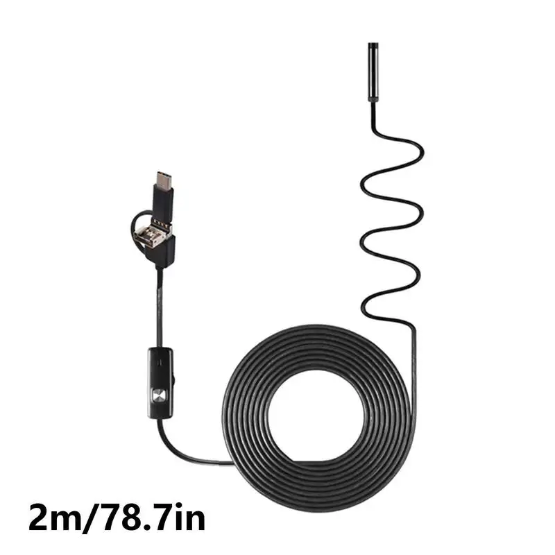 7mm Androids Industrial Endoscope Camera IP67 Waterproof 3IN1 USB/Micros USB/Type-C Borescope 6LEDs Adjustable Inspection Camera