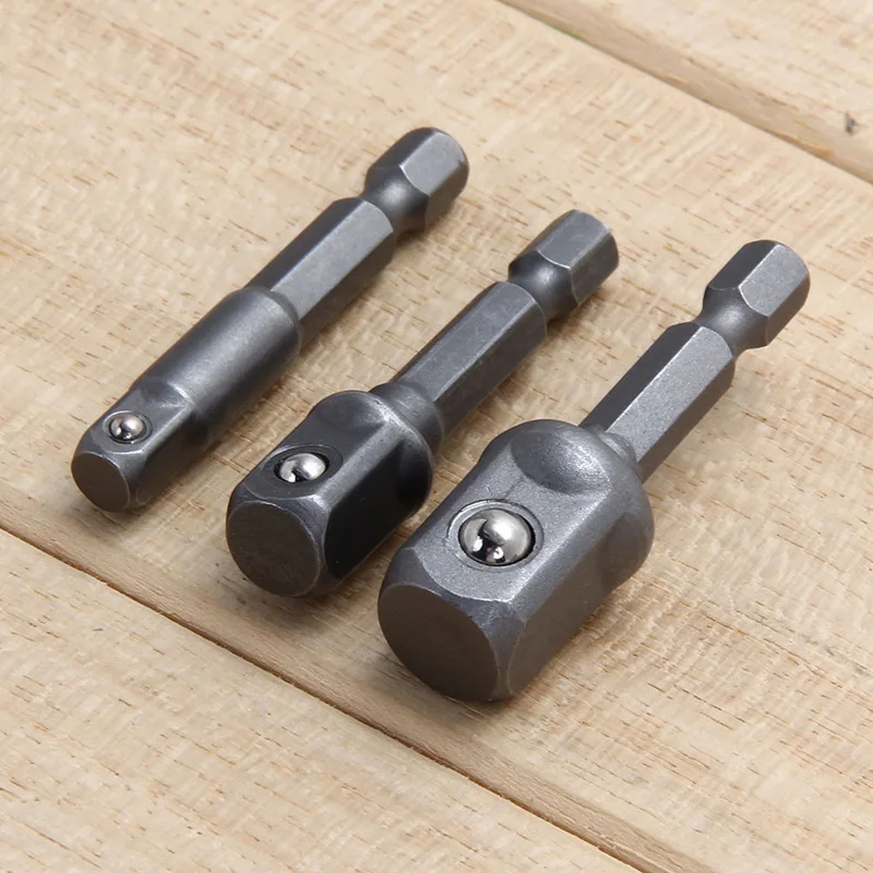 Hex Shank Socket Adapter Set 3Pcs of 1/4 inch 3/8 inch 1/2 inch for Electric Screwdrivers Chrome Vanadium Steel