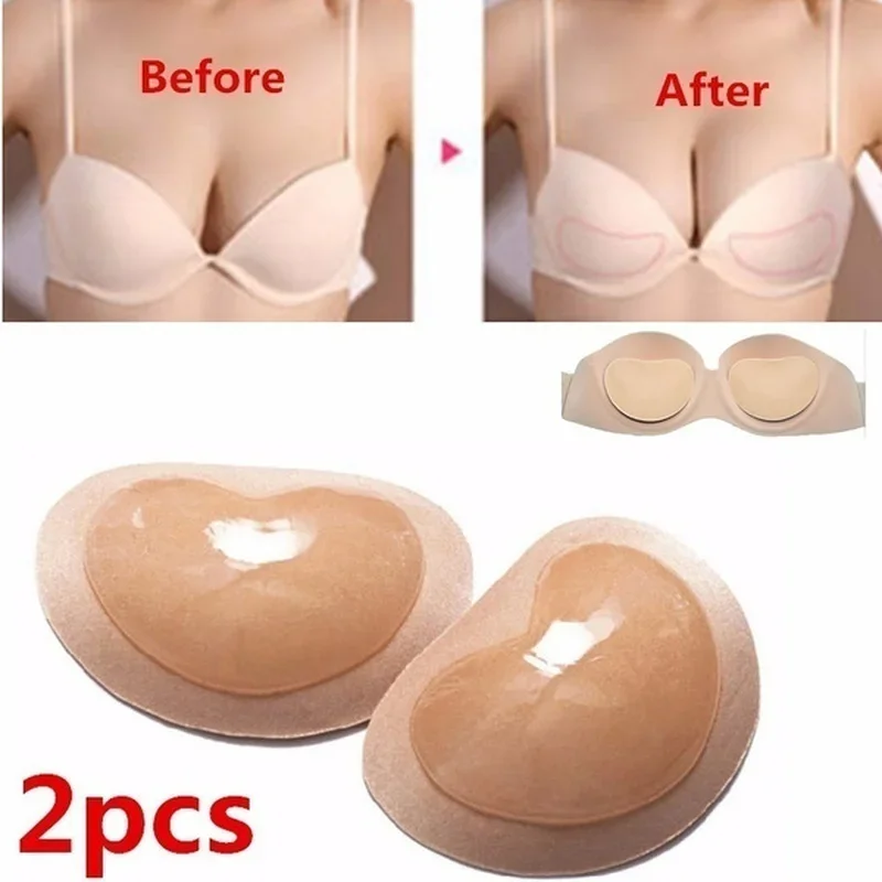 2pcs Chest Push Up Sticky Bra Thicker Sponge Bra Pads Breast Lift Up Enhancer Silicone Removeable Inserts Swimsuit Invisible Bra