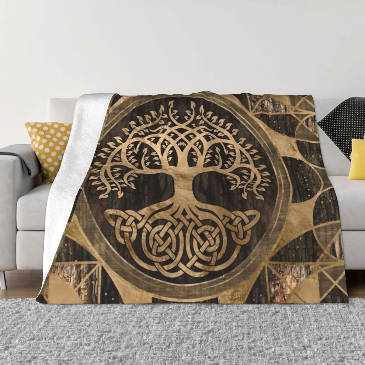 

Tree of life -Yggdrasil - Wood Bark and Gold Throw Blanket Fluffys Large Bed linens Fashion Sofas blankets ands Blankets