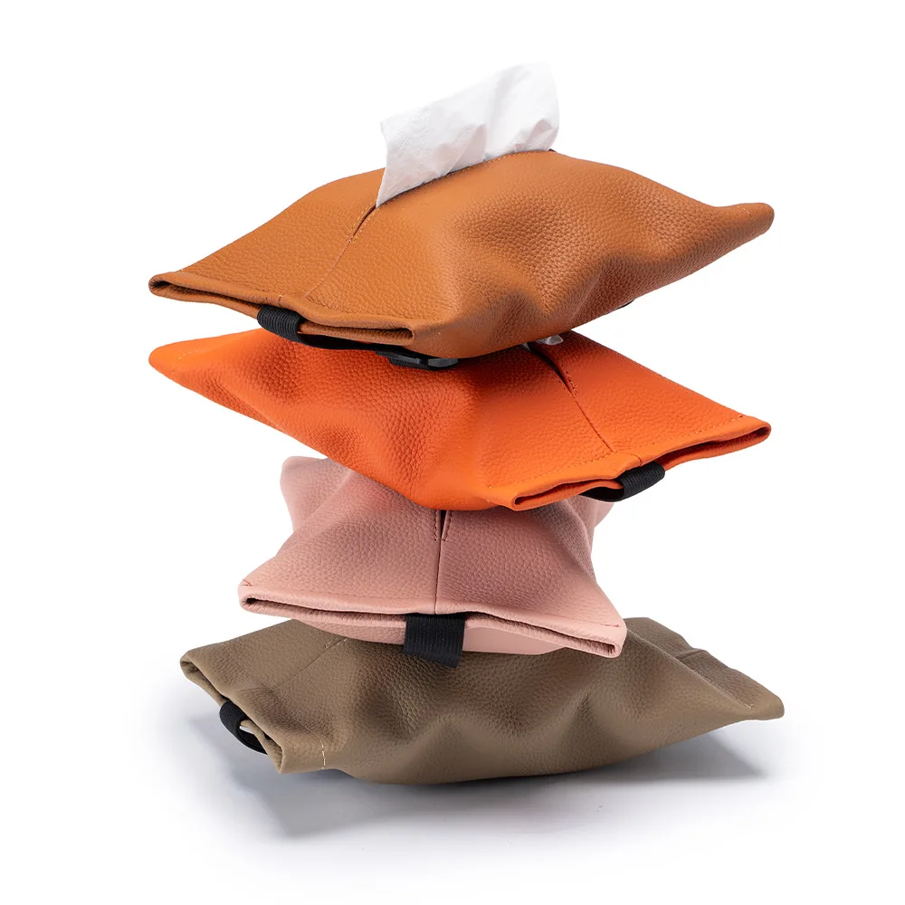 Alirattan 2025 New RReal Leather Car Tissue Bag Drawstring Box Multifunctional Tissue Storage Bag Soft Leather Tissue Bag