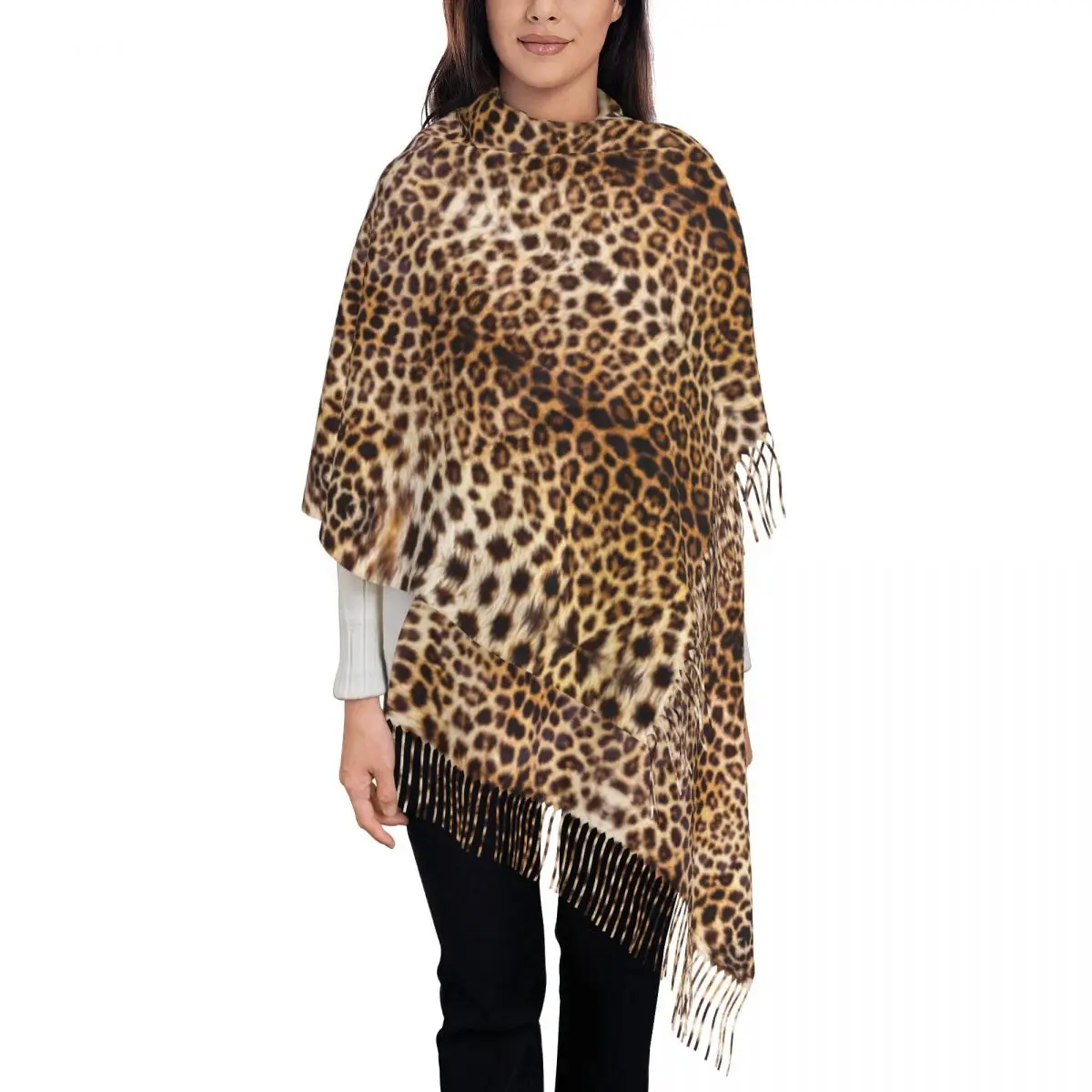 

Leopard Print Tassel Scarf Women Soft Animal Skin Texture Shawls Wraps Female Winter Fall Scarves