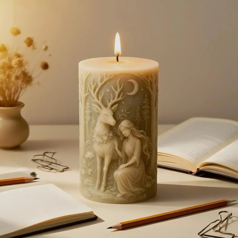 

Reindeer Girl Pillar Silicone Candle Mold, 3D Forest Girl Deer Elk Molds for Candle Making, Resin Casting Molds for DIY Epoxy