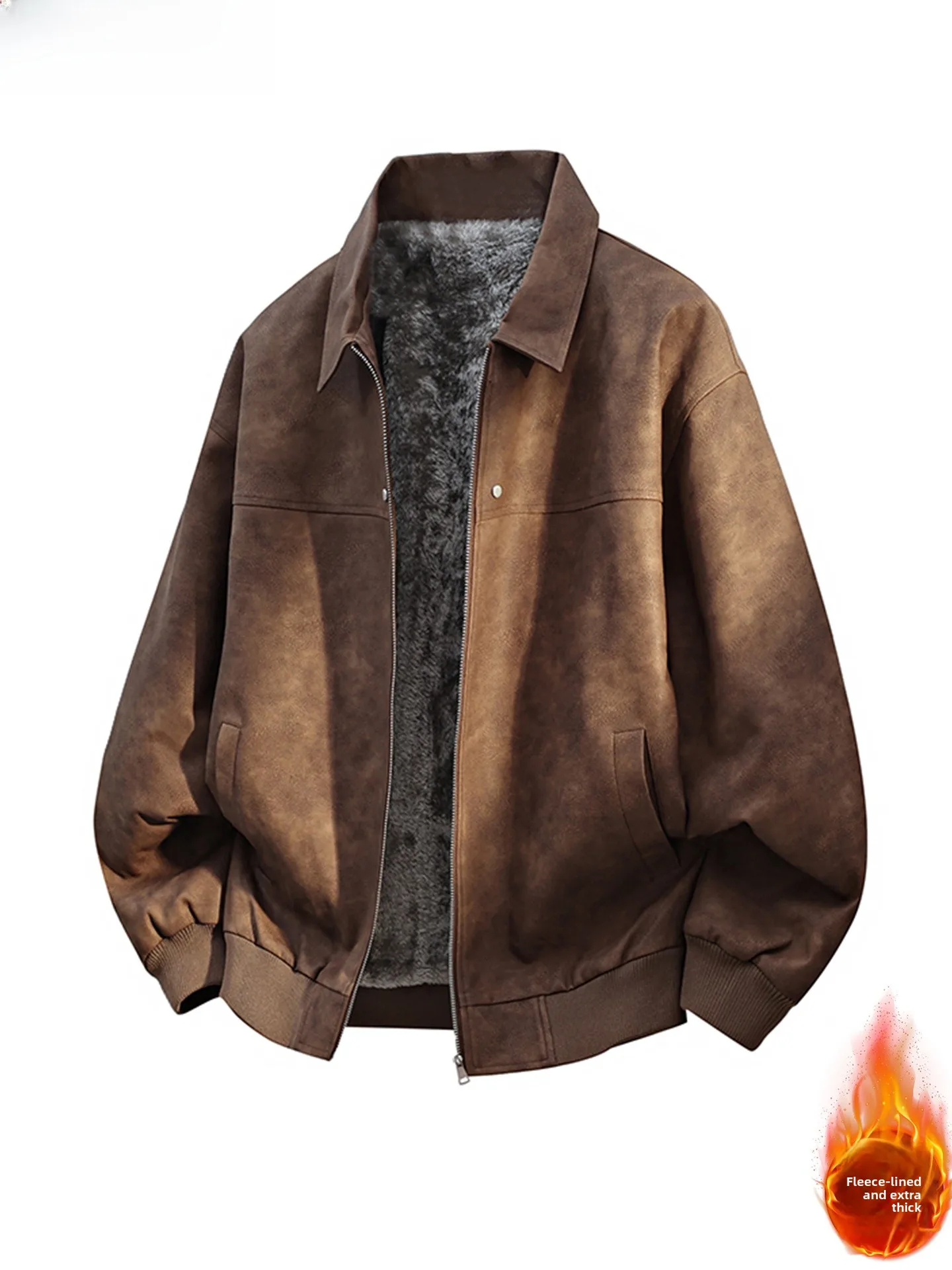 

Wassup Vals Men's Fce Lined Thiened PU Leather Jaet Vintage American Sle Zipper Closure Flight Jaet for Winter