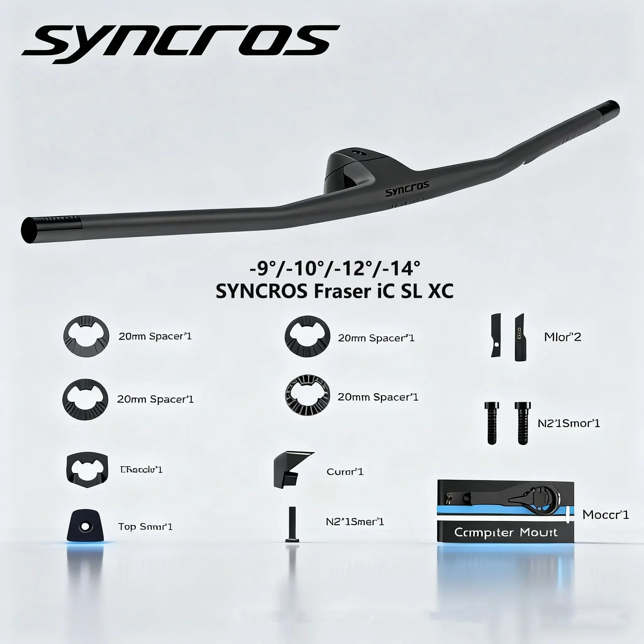 Syncros FRASER IC SL XC 50/60mm For Sparks Frame -9°-10° -12° -14° Full Carbon Fiber Integrated Cockpit MTB Handlebar With Mount