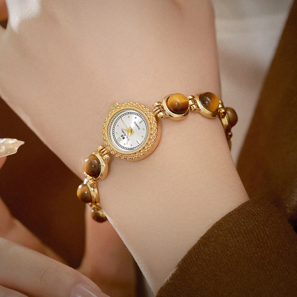 

Браслет из натурального камня тигрового глаза Bee Sister, женские часы, высокое качество, винтажные кварцевые женские наручные часы во французском стиле