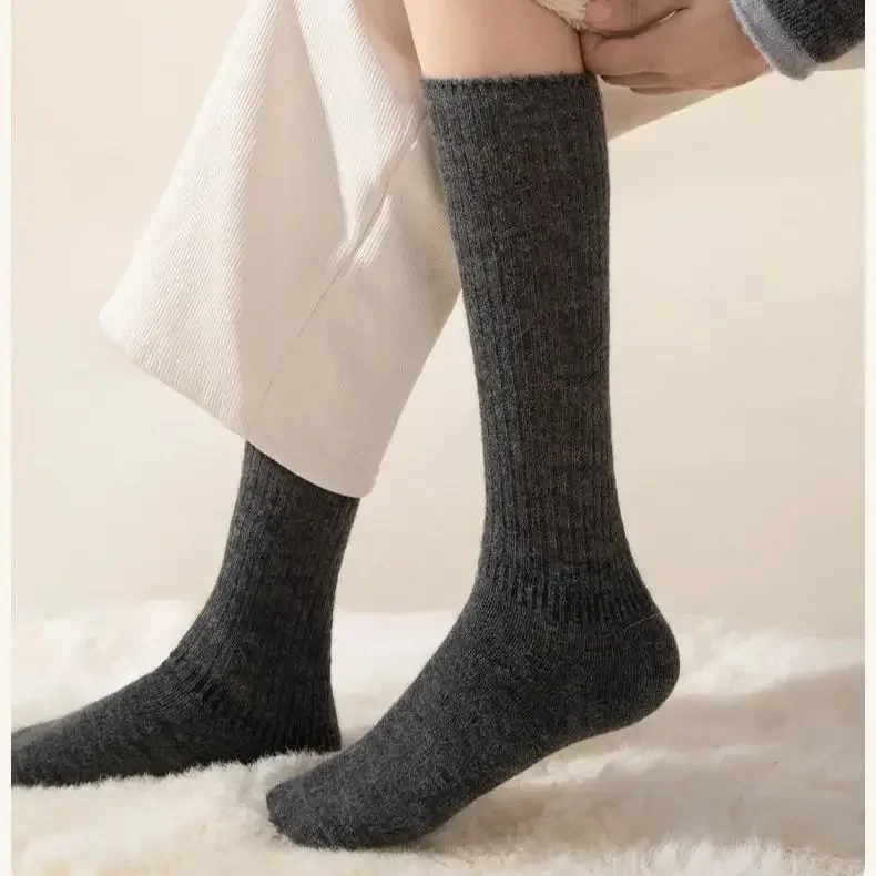 Soft Wool Long Socks Women Autumn Winter Cashmere Solid Knitted Stocking Skinny Casual Knee High Fluffy Warm Thicken Girls Socks