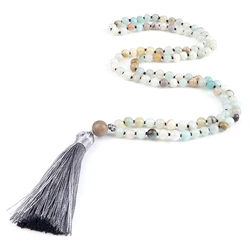 108 Mala Natural Stone Matte Amazonite Round Beads Necklaces Women Buddhist Buddha Meditation Necklaces Men Prayer Yoga Jewelry