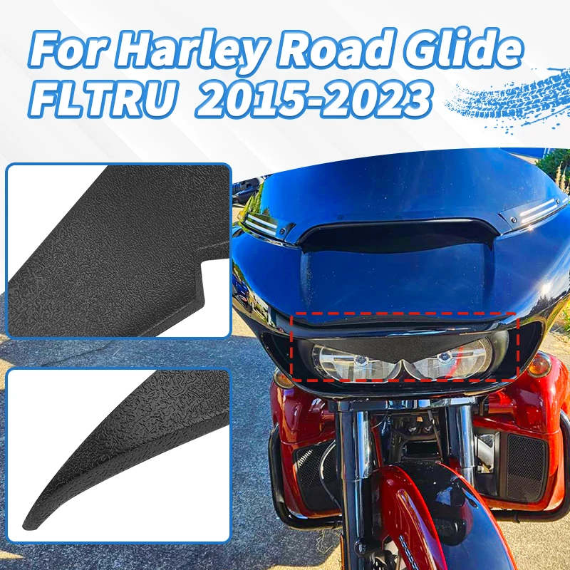 Motorcycle Headlight Trim Headlamp Eyebrow Eyelid Sticker Decoration Upper Tip Cover Visor Accent For Harley Road Glides 15-up view 3