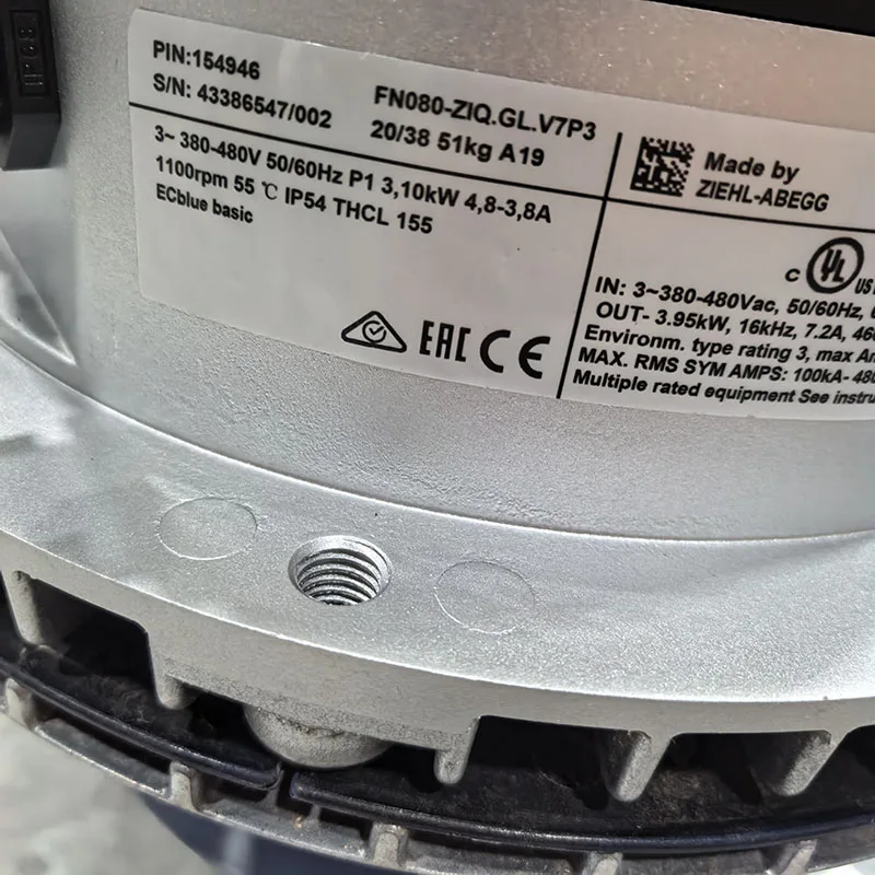 FN080-ZIQ.GL.V7P3 380/480V 50/60Hz 3.10KW 4.8/3.8A 1100RPM Kipas Pendingin Berkualitas Tinggi untuk Turbin Angin