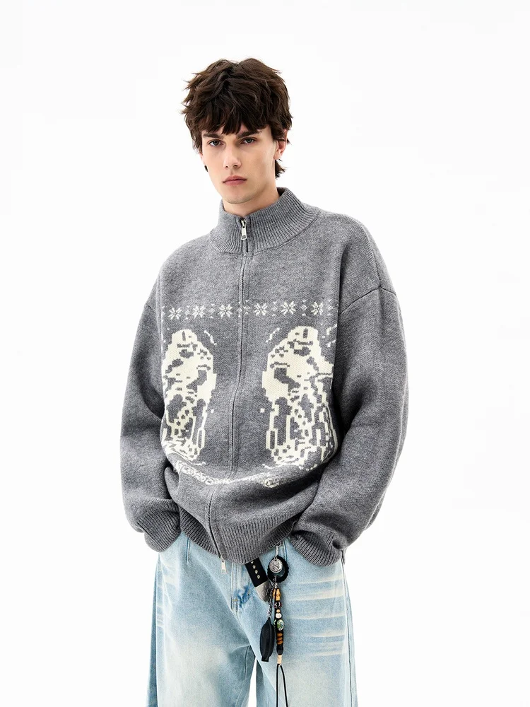 

Ретро американский кардиган Fair Isle, свитер, свободный трикотаж, пальто для пар, осенне-зимняя повседневная одежда для ленивых