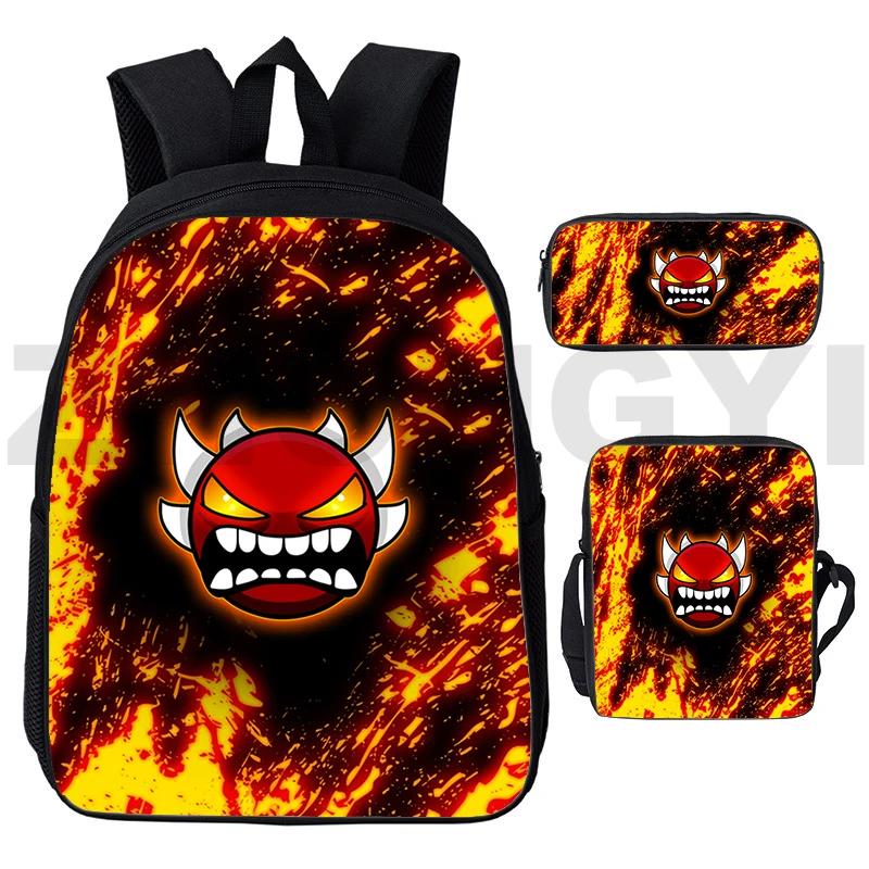 

3D Harajuku Angry Geometry Dash Backpacks 3 Pcs/Set Canvas Notebook Business Backpack Students Outdoor Sport Mochila Schoolbags