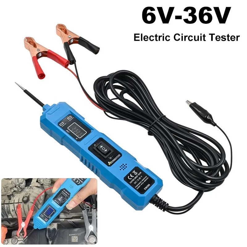 Testeur de circuit électrique automobile, kit de sonde de puissance de tension, système électrique de voiture, affichage numérique LED avec éclairage, 6V-36V