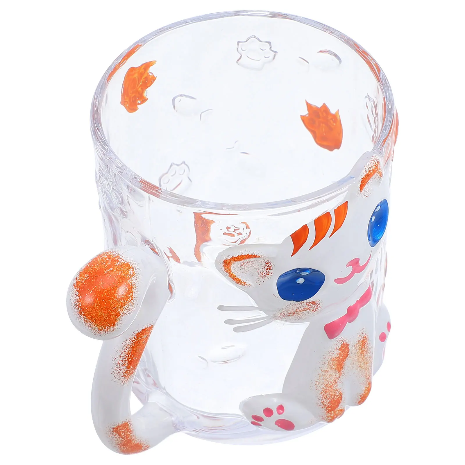 

Large Capacity Glass Cat Embossed Mug Cute Cartoon Glass Drinking Cup for Home Office Coffee Tea Milk Beverage