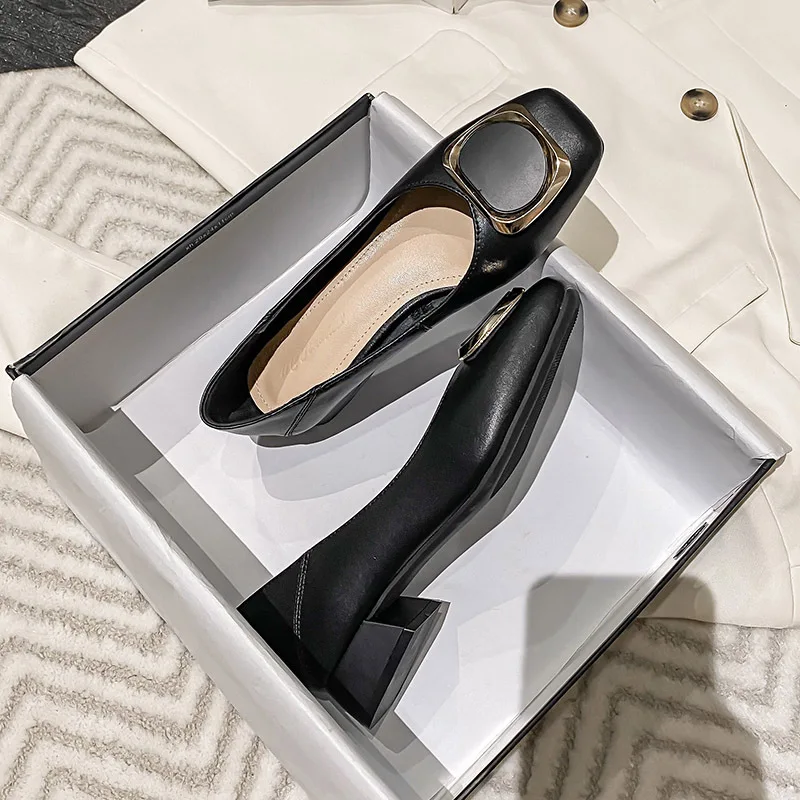 

Новая женская обувь, туфли-лодочки на низком каблуке, модные кожаные туфли на высоком каблуке, модельные туфли на массивном каблуке для девочек