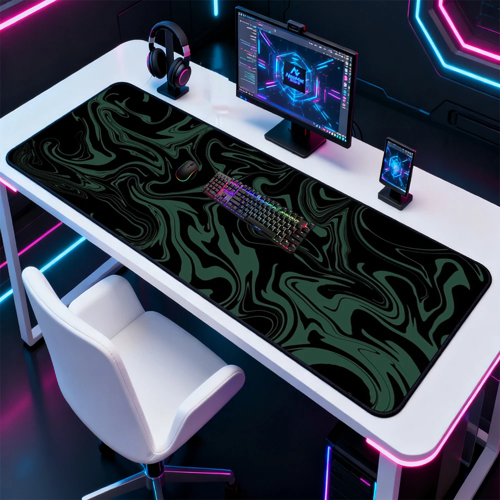 Liquid Swirl Mouse Pad Pc Gaming Desk Mat Black 180x60 Abstract Green 140x60 Nonslip XXL Mousepad Accessories XXXL Mousepads