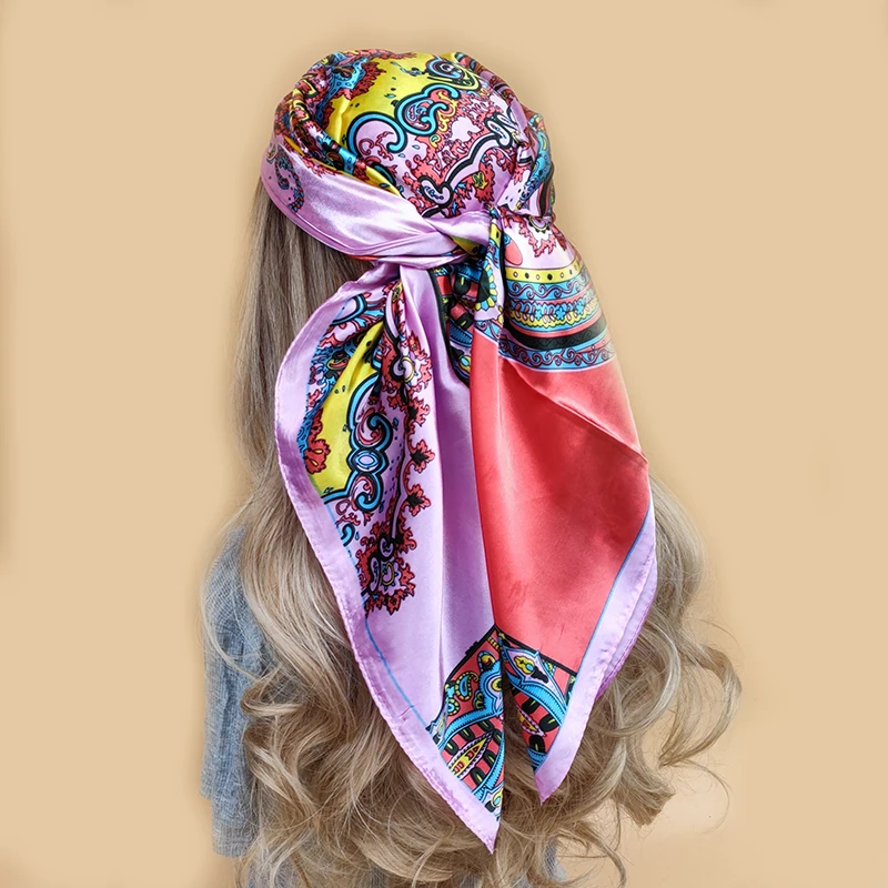 Luxury Brand Scarf Top Women Summer Satin Foulard Bandana Cheveux Soft Neckerchief Hijab Head Scarf Silk For Ladies