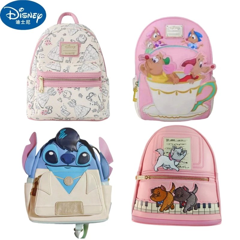 

New Disney Loungefly Princes Stitch Beauty And The Beast Pixar Up Double Strap Shoulder Bag Purse School Backpack Kids Gifts