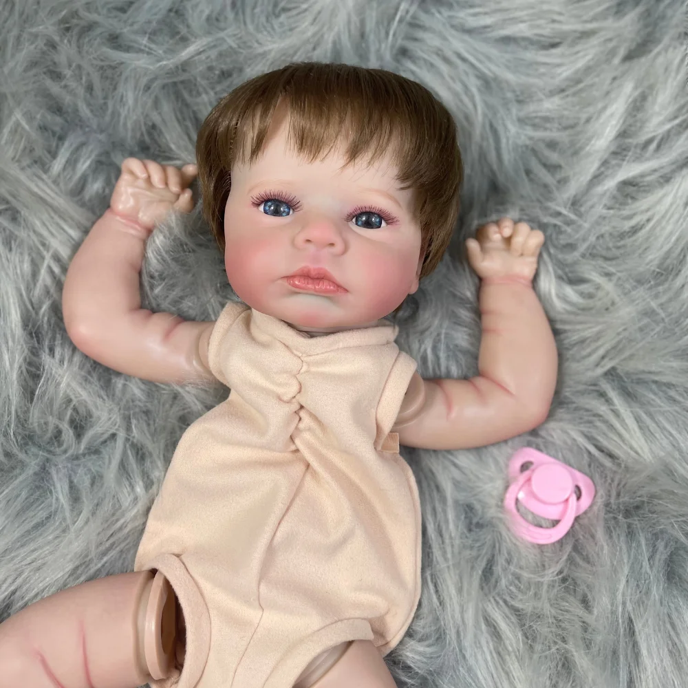 20Inch Painted Reborn Doll Kit LouLou Awake Blue Eyes With Rooted Hair 3D Painted Skin Unassembled DIY Handmade Vinyl Doll Parts