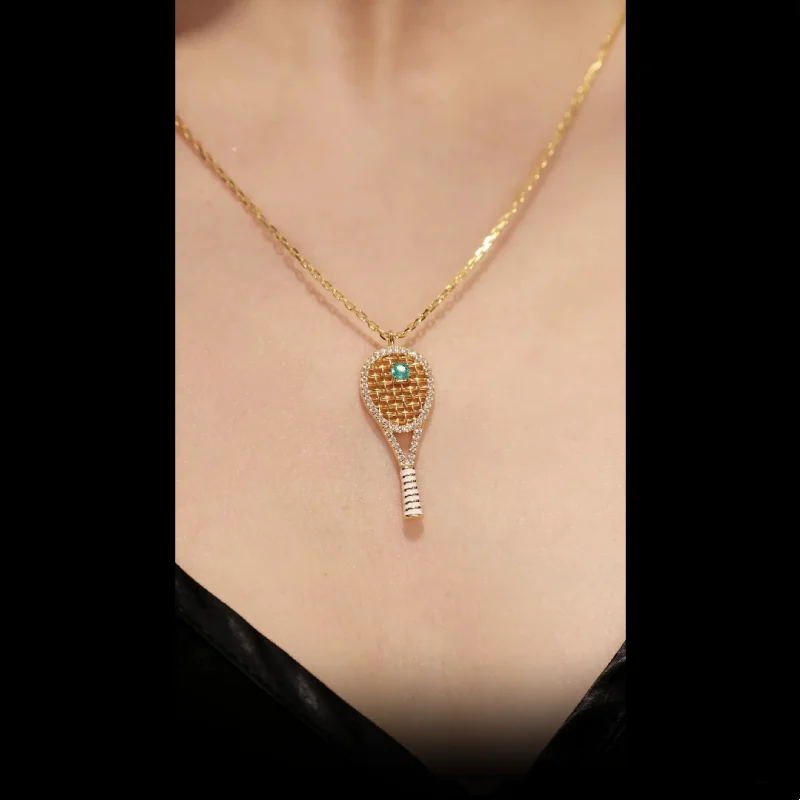 Bellux Pendant Chain 925 Silver Synthetic Zircon Yellow Gold Hollow out Tennis Racket Cute Design Necklace - view 4