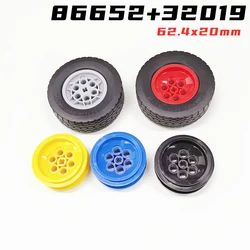 Rainbow Pig MOC Parts Wheel 86652 + 32019 Tire 62.4 x 20mm High-Tech Compatible Bricks DIY Building Blocks Particle Kid Toy Gift