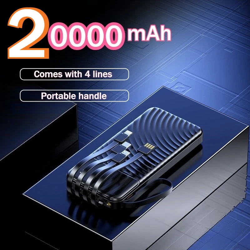 

Портативный внешний аккумулятор мощностью 10 Вт, 20000 мАч, поставляется с 4-линейной портативной ручкой, внешний аккумулятор для IPhone, Xiaomi, Huawei, Samsung