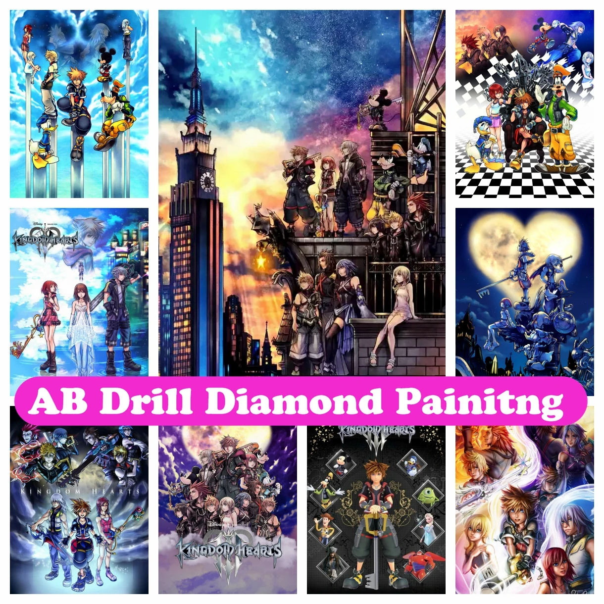 

Kingdom Hearts 5D DIY AB Diamond Painting Mosaic Disney Video Game Anime Cross Stitch Rhinestones Handmade Embroidery Home Decor