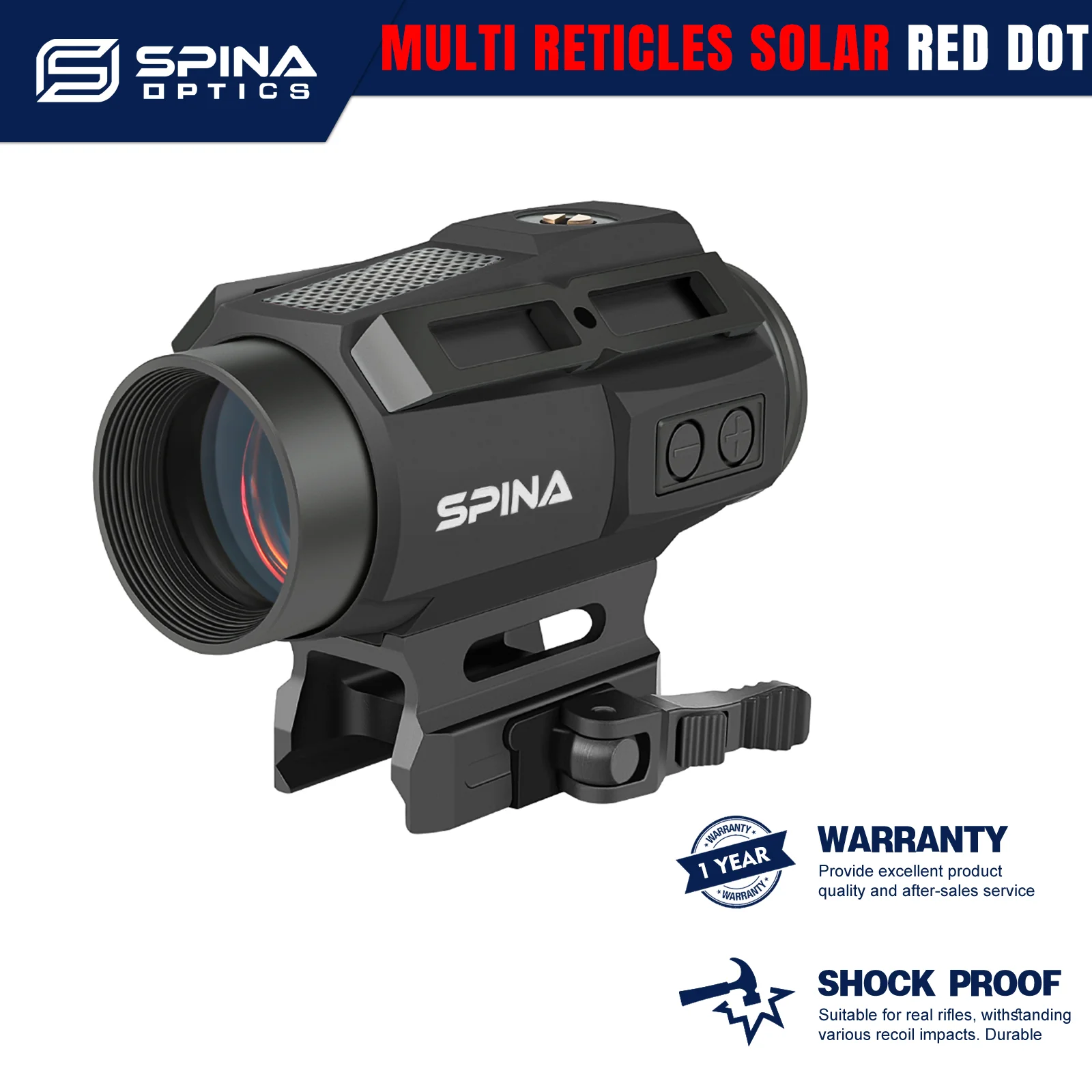 

SPINA OPTICS 1x30 Solar Energy Red Dot Scope Optic Sight Two Transformation Point QD Mount AR CQB Sight Armed .223 5.56.308 7.62