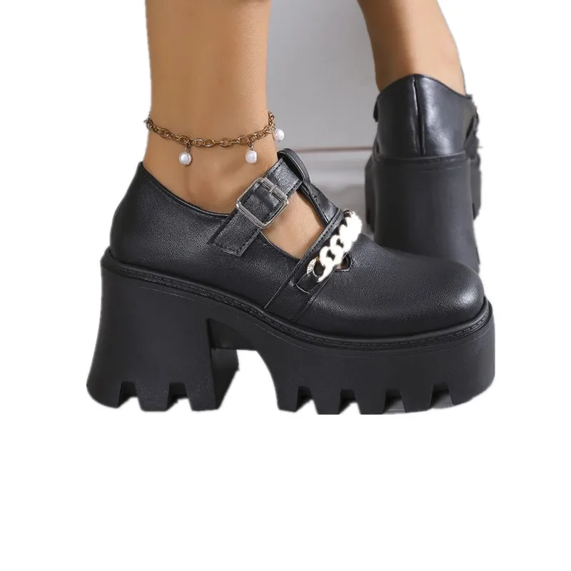 fall shoes for women Platform Shoes square heels Casual Shoes high heels 2024 summer heels shoes Platform pumps English Style 43