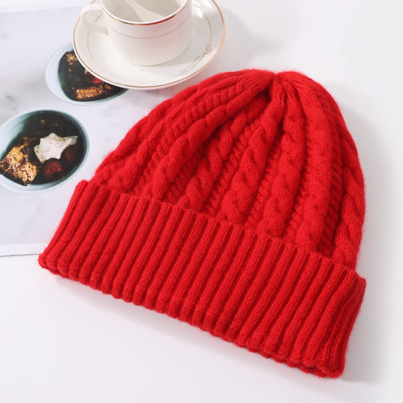 100%Pure Wool Women\'s Winter Hat 2023 Warm Soft Luxury Cashmere Beanies Bonnet Slouchy Street y2k Skullies For Lady