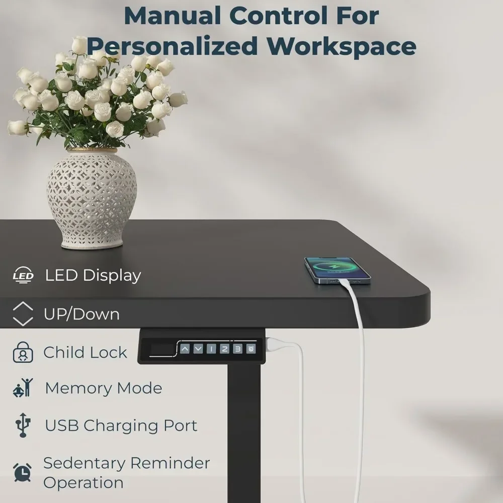 مكتب قائم قابل للتعديل مع الذاكرة المسبقة، مكتب قائم كهربائي مقاس 47 × 24 بوصة، مكتب منزلي، محطة عمل الكمبيوتر، حامل الجلوس