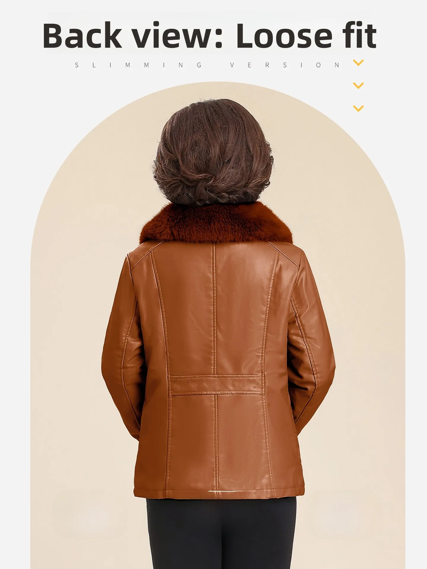 中年女性向けの厚手の綿ジャケット、冬用暖かいファッショナブルな長袖コート、洗濯不要のレザー素材。