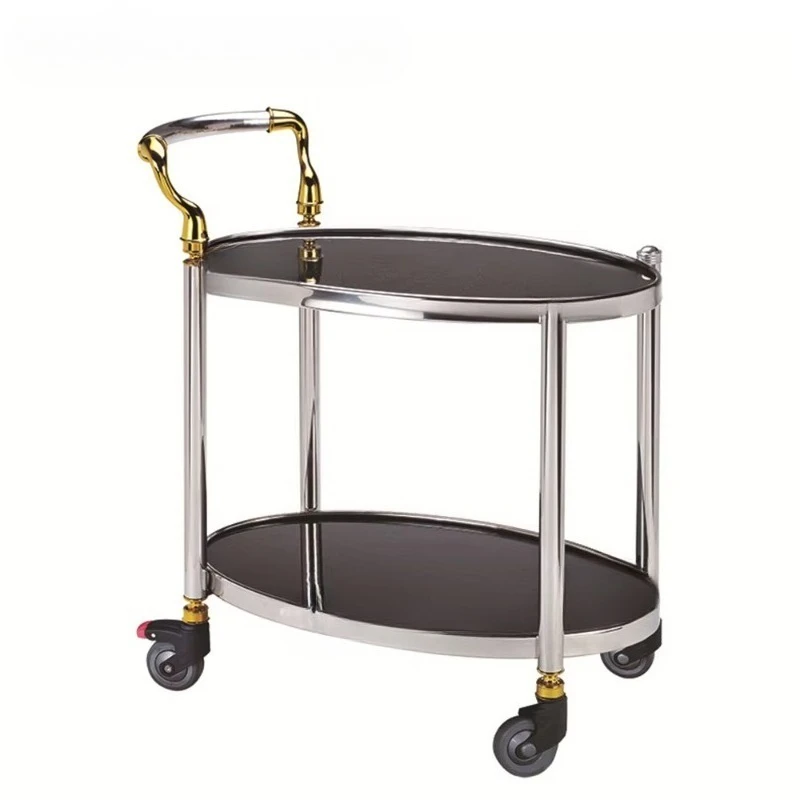 Premium Copper 2-story Hotel Room Service Trolley Stainless Steel Folding Trolley