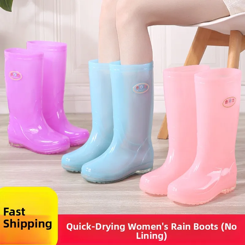 

Quick Dry Transparent Candy Colored Mid-Calf Fashionable Women's Rain Boots Slip Resistant Water Shoes Inner Fabric Waterproo...